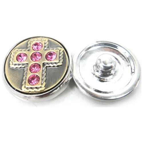 Free shipping Mini 1.8-2cm alloy cross charm with pink CZ stone DIY snap button metal charms