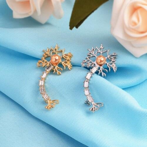 Neuron Medical Pin wholesale with pearl zircon Brooches Badges Medical Jewelry Neurology Chemistry Gifts Hospitals Doctors Nurse