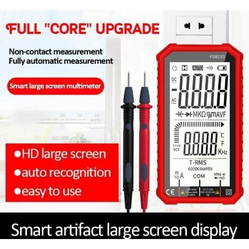 6000 Count True RMS Digital Smart Multimeter Full Screen Auto Multimetro Electrical Capacitance Resistance Meter With Temp Probe