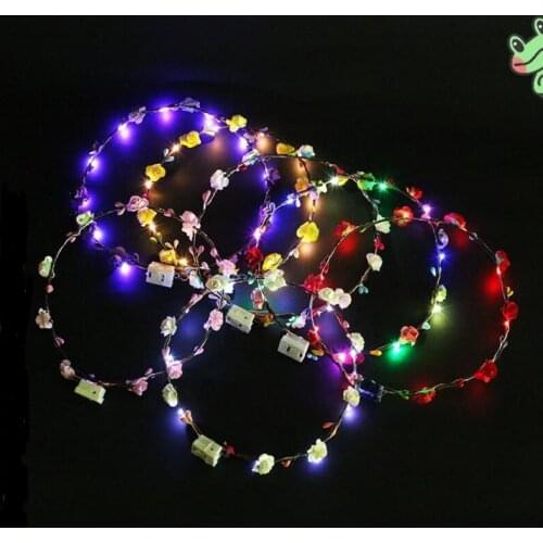 Party Rave Decorative Luminous Floral Garland Wreath Glow Flower Crown Flashing LED Headbands LX4810