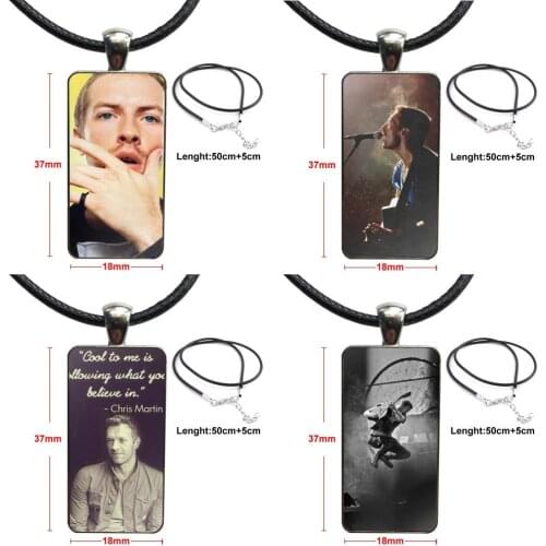 For Men Women Gift Glass Cabochon Jewelry Steel Color With Long Pendant Choker Rectangle Necklace Chris Coldplay Quote