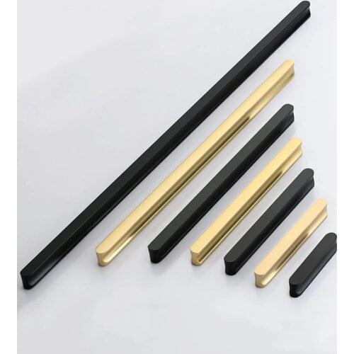 Simple Style Black Gold Aluminum Alloy Kitchen Cabinet Door Handles Drawer Pulls Cupboard Door Knobs Furniture Handle Hardware