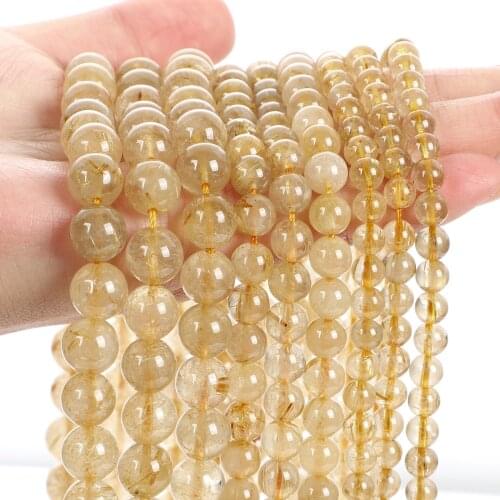 Smooth Citrines Quartz Natural Stone Beads Round Loose Spacer Bead For Jewelry Making DIY Bracelets Accessories 4/6/8/10/12MM
