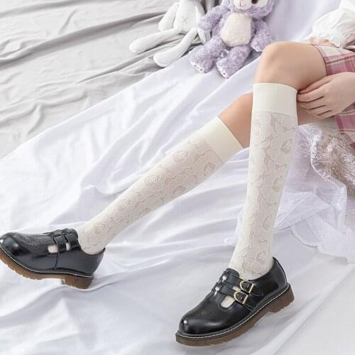Hot New Lolita French Retro Embroidery Dark Fringe Lace Rose Flower Socks Loli Stocking Fresh Spring Autumn JK Knee Highs