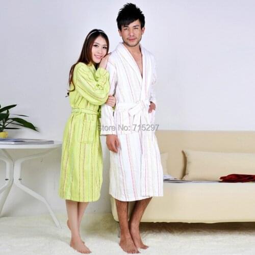 2015Winter hot pure cotton towel material jacquard stripe bathrobes robe Unisex long-sleeve bathrobe thicken plus size pijamas
