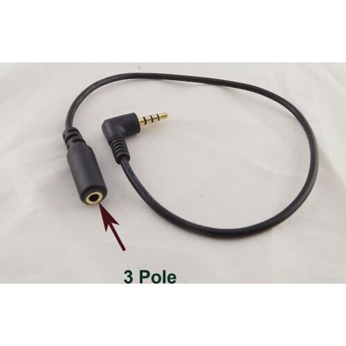 2pcs 3.5mm Stereo Audio 4 Pole Angled Male To 3 Pole Female Extension AUX DC Cable 30cm
