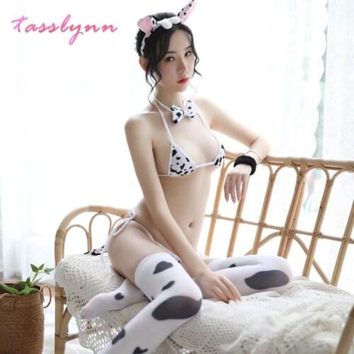 Anime Super Sonico Cow Cosplay Costume Sexy Lolita Girl Cute Bikini Suit Underwear Sexy Bra and Panty Lingerie Set Stockings
