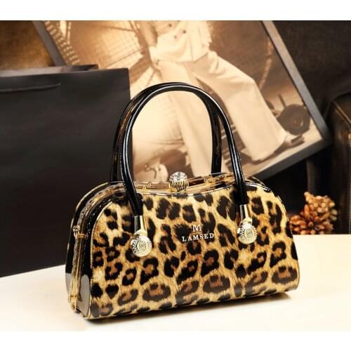 Fashion Diamond Leather Leopard Women Handbag cowhide leather ladies Portable party tote evening Bag shoulder diagonal bags