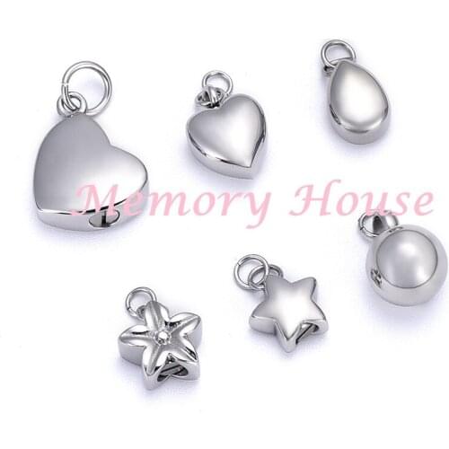 Fashion Stainless Steel Cremation Jewelry Charms Heart,Star,Ball,Taerdrop Urn Pendant Women Men Jewelry Making DIY