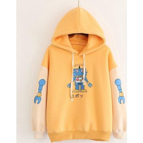2021 New Girl Loose Fleece Sweatshirts Hooded Preppy Style Cartoon Print Hoodie Women Harajuku Patchwork Pullover RX001