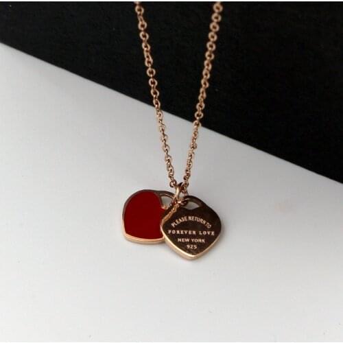 New Arrival Double Heart Enamel Lady FOREVER LOVE Stainless Steel Necklace Jewelry Wholesale Gift For Women K0023