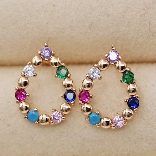 New Trendy Stud Earrings for Women Gold plated Rainbow Earring Waterdrop Zircon Trendy Jewelry Party Wedding Anniversary Gift