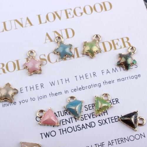 Wholesale 100PCs Gold Tone Plated Enamel Alloy Jewelry DIY Charms Cute Little Star Triangle Shape Oil Drop Ornament Metal Charms