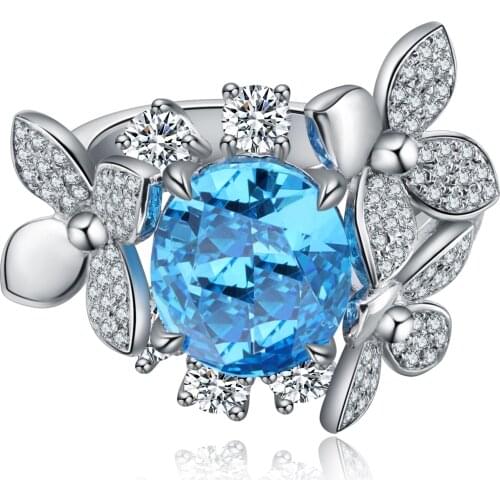 Pirmiana 925 Sterling Silver Lab Grown Aquamarine Rings Gemstones Jewelry for Women Christmas Gifts