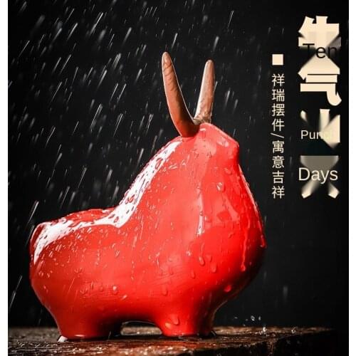 Awesome Tea Ornaments Decoration Ceramic Crafts Office Home Decoration Red Cow Decoration Gift for The Year of The Ox Tea Pet