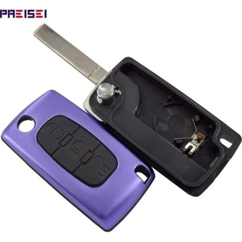 PREISEI New Aluminum Purple CE0536 Light Button Blade No Groove 3 Buttons Car Remote Flip Key Covers For Peugeot 307 key Fob