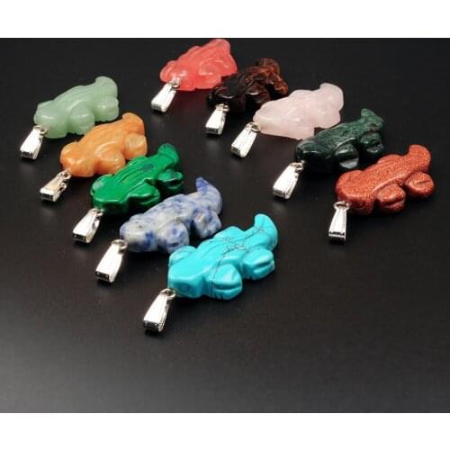 Attractive Fashion Mixed Natural Stone Lapis lazuli Pendulum Animal Crocodile Shape Beads Carved Crocodile Pendants Charms Free