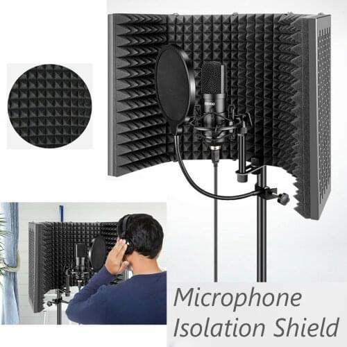 Adjustable 5 Panel Microphone Isolation Shield Studio Mic Sound Absorbing Foam Reflector Filter Vocal Booth for Live Family