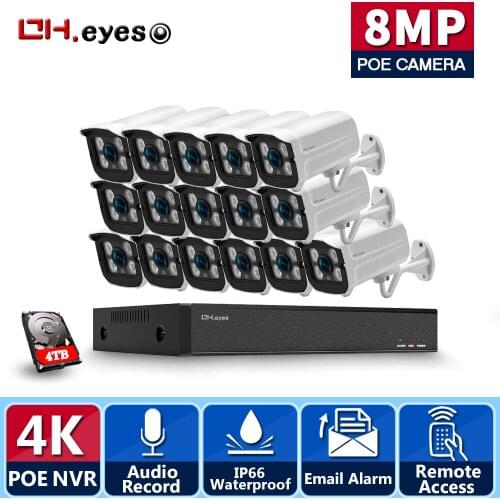 OH.eyes 16CH 4K Ultra HD POE CCTV Security System 8MP IR IP66 Waterproof Outdoor IP Camera Plug&Play Video Surveillance Set