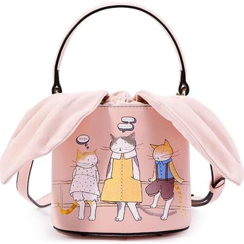 Crossbody bags for women WOMENS Bag Online Celebrity Fashion Bucket Bag WOMENS Messenger Bag Fresh GIRLS Handbag Cartoon cat