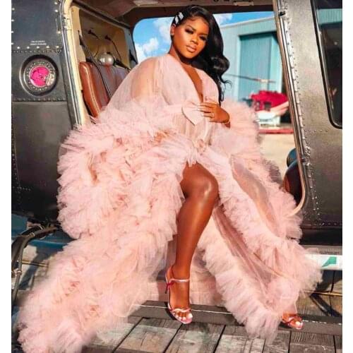 Light Pink Bathrobes for Pregant Photograph Tiered Ruffles Pajamas Party Nightgowns Custom Made Maternity Robes