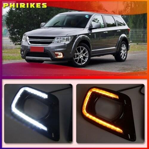 LED Daytime Running Light For Dodge Journey Fiat Freemont 2014 2015 2016 Yellow Turn Signal Relay DRL Fog Lamp Decoration