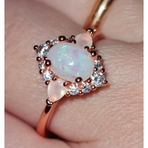 Vintage Female Opal Moonstone Thin Ring Charm Rose Gold Color Wedding Rings For Women Dainty Bridal Oval Engagement Ring