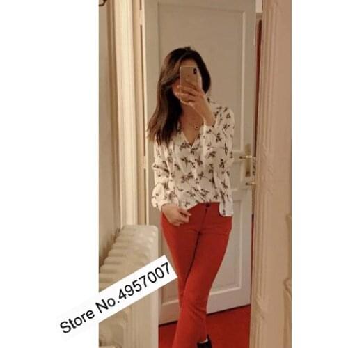 Elfbop 2020 100% Viscose Ladies V Neck Printed Blouse Top - Women Casual Printing Top