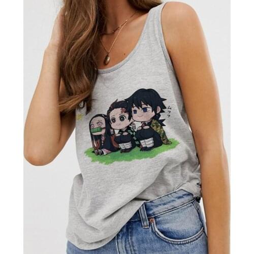 Sexy Women Camisole Female T-Shirt Summer Anime Demon Slayer Print Harajuku Vest Tank Tops Casual Loose Sleeveless Oversized