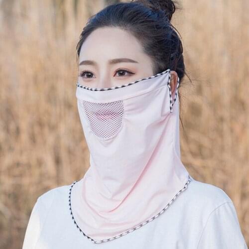 Women Breathable Face Cover Masks Silk Bib Neck Cover Sun Protection Hanging Ear Neck Veil Summer Triangle Scarf Headband