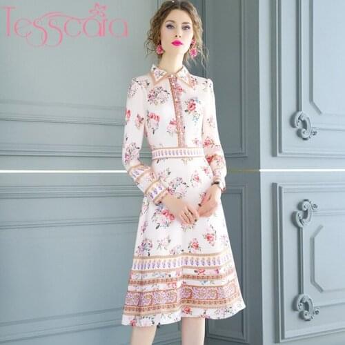 TESSCARA Women Runway Designer Luxury Print Dress Shirt High Quality Office Party Robe Cocktail Celebrity-inspired Vestidos