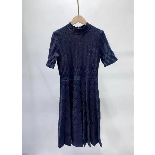 2021 Early Autumn Women Stand Collar Knit Mini Dress High Waist Ladies Short-Sleeved A-Line Zipper Dresses Femlae Knitwear Robe