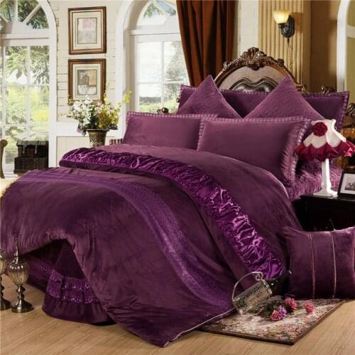 Winter Warm Thick Fleece Bedclothes Red Purple Grey Queen King size Bedding set 4/6Pcs Duvet cover Bed spread Pillowcases