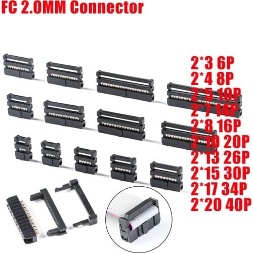 10PCS 2.0MM pitch FC-6/8/10/16/20-40/50 PIN Female Header IDC Socket Connector FOR Flat ribbon cable wire 6p 10p 20p 40p