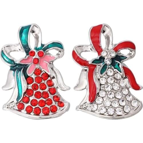 10pcs/lot New Christmas Snap Jewelry Rhinestone Christmas Bell Snap Buttons for Women Child fit 18mm Snap Button Bracelet