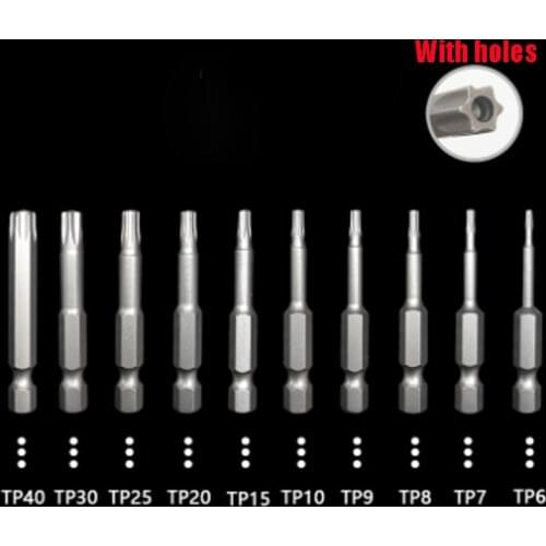 2pcs Torx Impact Duty Screwdriver Bit 1/4 Hex Shank Head Magnetic Driver Bit TP7,TP8,TP9,TP10,TP15,TP20,TP25,TP30,TP40With Holes