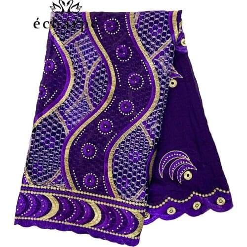 2020 New High Quality African Women Scarfs 100% Cotton Embroidery with net double design Big Size Hijab Scarf for Shawls EC203