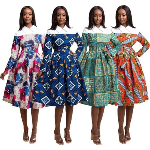 2021 Fashion Style African Women Printing Long Sleeve Dress African Clothes Women African Dresses for Women