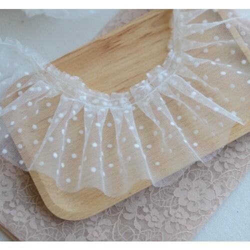3 Meters White Colors Exquisite Beautiful Embroidery Pleated Lace Trim Flower DIY Bridal Ribbon 8cm Width