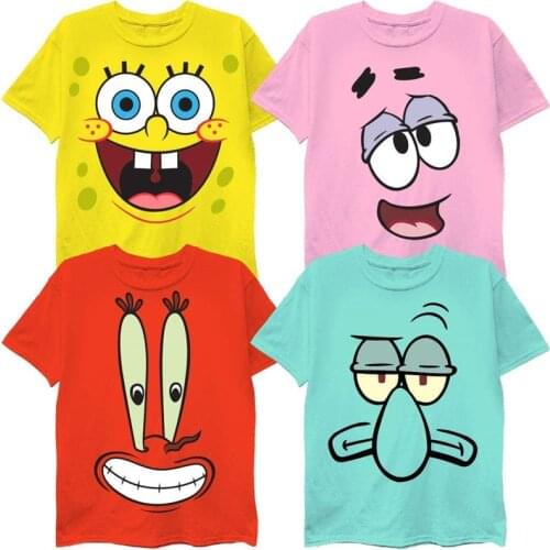 4 Pcs/Set Wonderful Spongebobs 3D Printed Summer O-Neck Clothing Boy Girl Fashion Men Women Children Short Sleeve Graphic Tops
