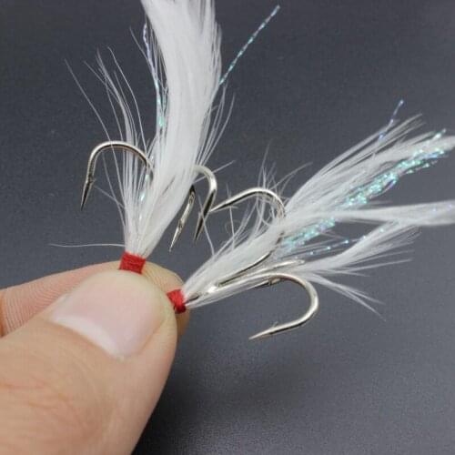 50 Pcs 2# 4# 6# 8# models feather Hook road sub-portable hook set White barb Super Strong Feathered Treble fishing hook