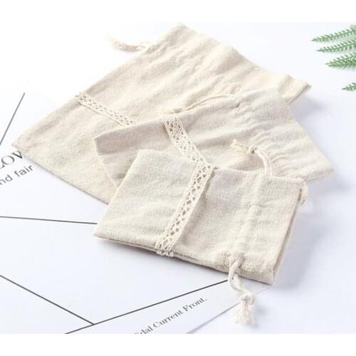 500pcs Natural Resuable Cotton Drawstring Pouch Packaging Gift Bag Jewelry Christmas Bag NO211