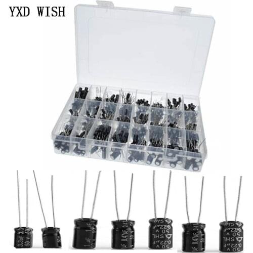 500Pcs/lot 0.1UF-1000UF 24Values Aluminum Electrolytic Capacitors 16-50V Mix Electrolytic Capacitor Assorted Kit and Storage Box