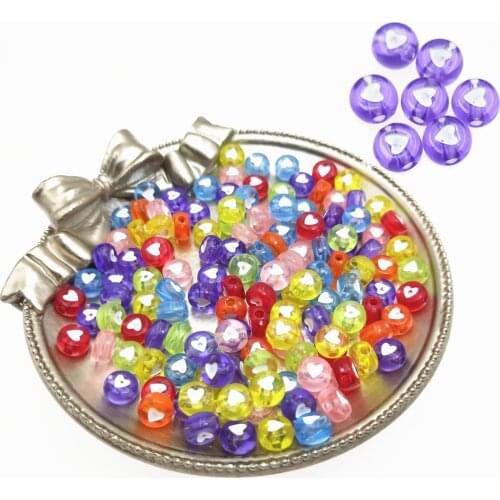 100pcs 7mm Transparent Acrylic Spaced Beads Round Shape Love Heart Beads for Jewelry Making DIY Handmade Charms Bracelet Gift