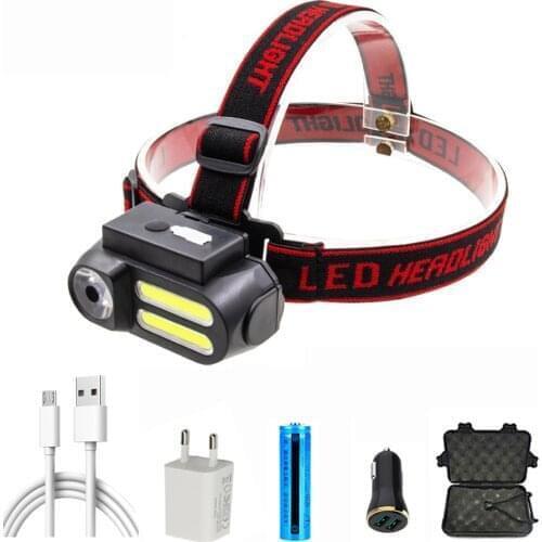 C2 Led Headlamp XP-G Q5 COB Headlight Use Rechargeable 18650 Battery Head Flashlight Lamp Torch for Fishing Camping Hiking Light