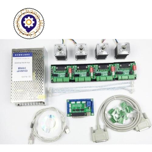 CNC mach3 USB 4 Axis Kit, 1pcs 240W Power+1pcs 5Axis Interface Board+4pcs Nema17 0.48Nm Stepper Motor+4pcs Stepper Motor Driver