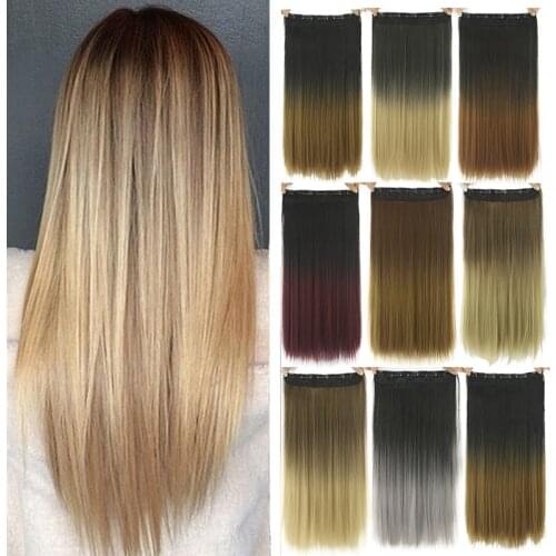 GRES Synthetic Hair Extensions 5 Clip In Long Straight Ombre Women Gradient Hair Pieces High Temperature Fiber