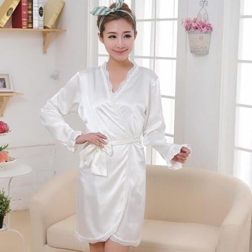 Free Shipping 2016 Summer Style Robes Bathrobe For womens New Arrival Satin Silk Lace Plus Size Bridesmaid Robes Nightwear Hot