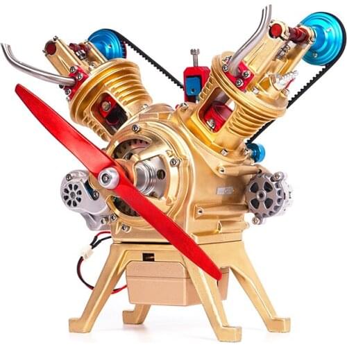 Mini V2 two-cylinder engine model can start assembling toys, scientific and educational boy creative toys