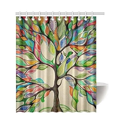 Fashion custom colorful life tree gorgeous bathroom shower curtain Digital printed bathroom curtains are waterproof, mildew resi